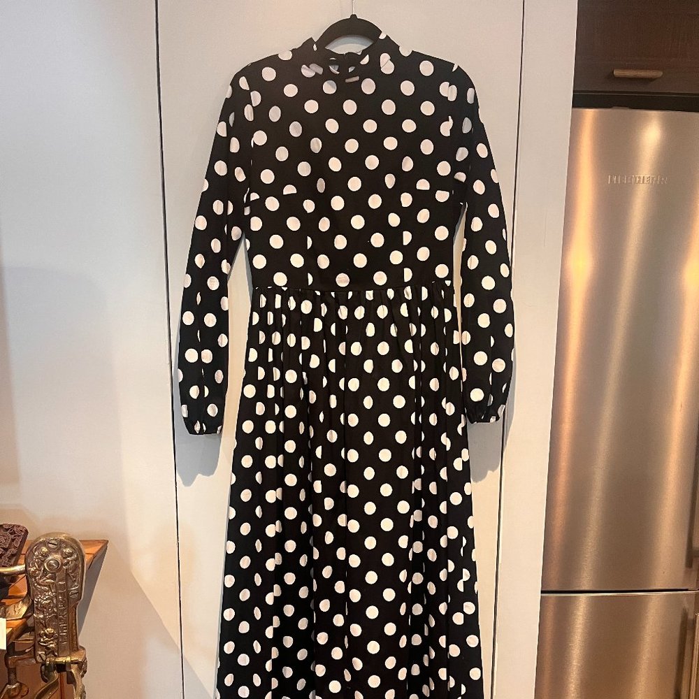 Black and white cotton polka dot maxi dress
